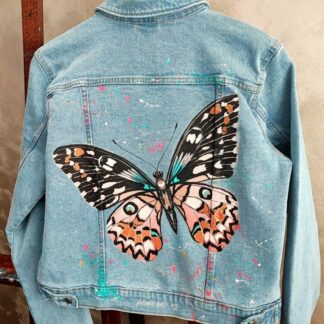 Geacă denim pictată cu Fluture